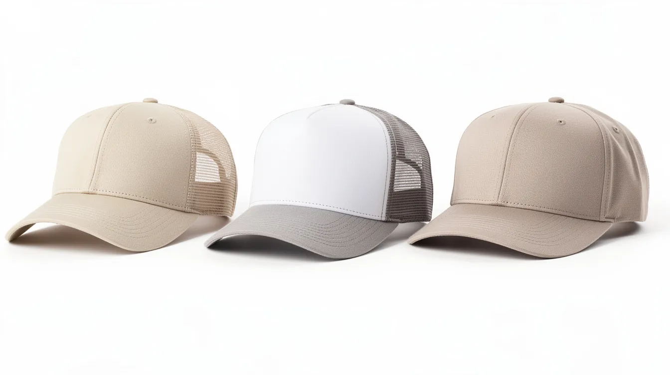 Erilaisia lippismalleja vierekk&auml;in: baseball-lippis, trucker-malli verkkosel&auml;ll&auml; ja snapback suoralla lipalla.