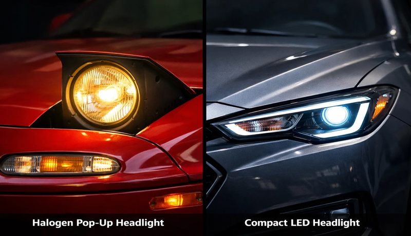 Pop-up halogen vs modern LED comparison for aerodynamics