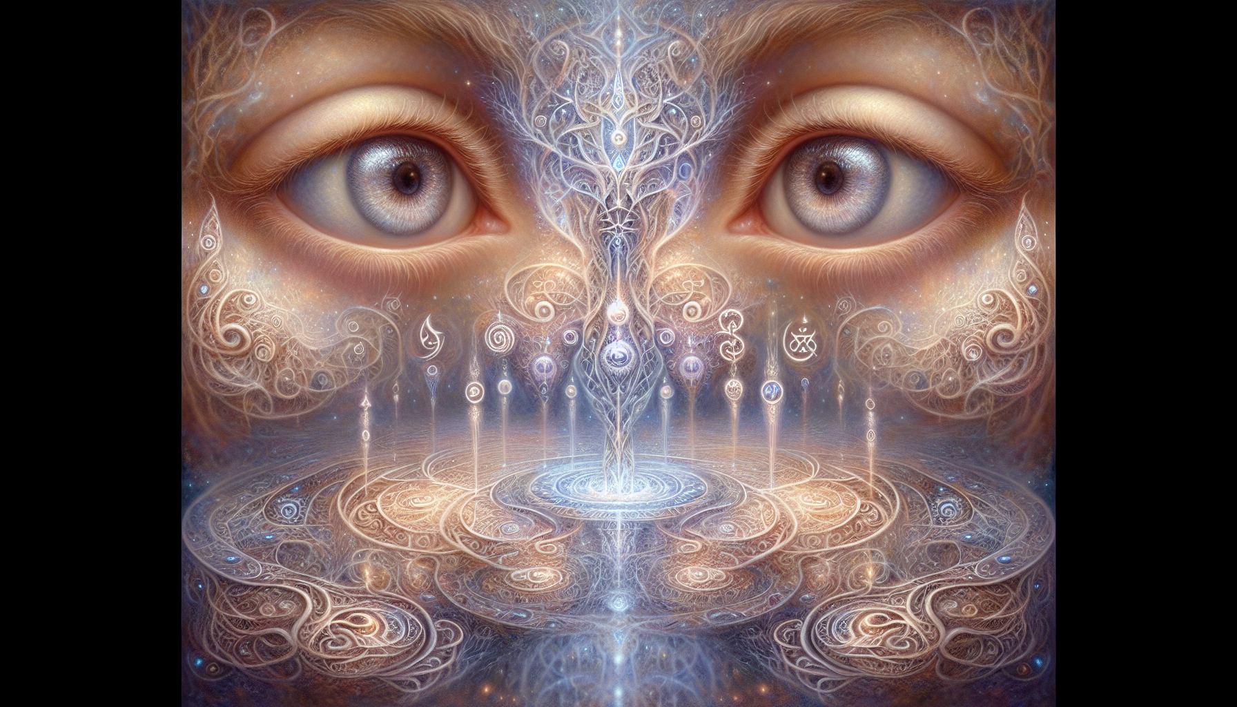Illustration of soft-focused gaze on a reflective surface
