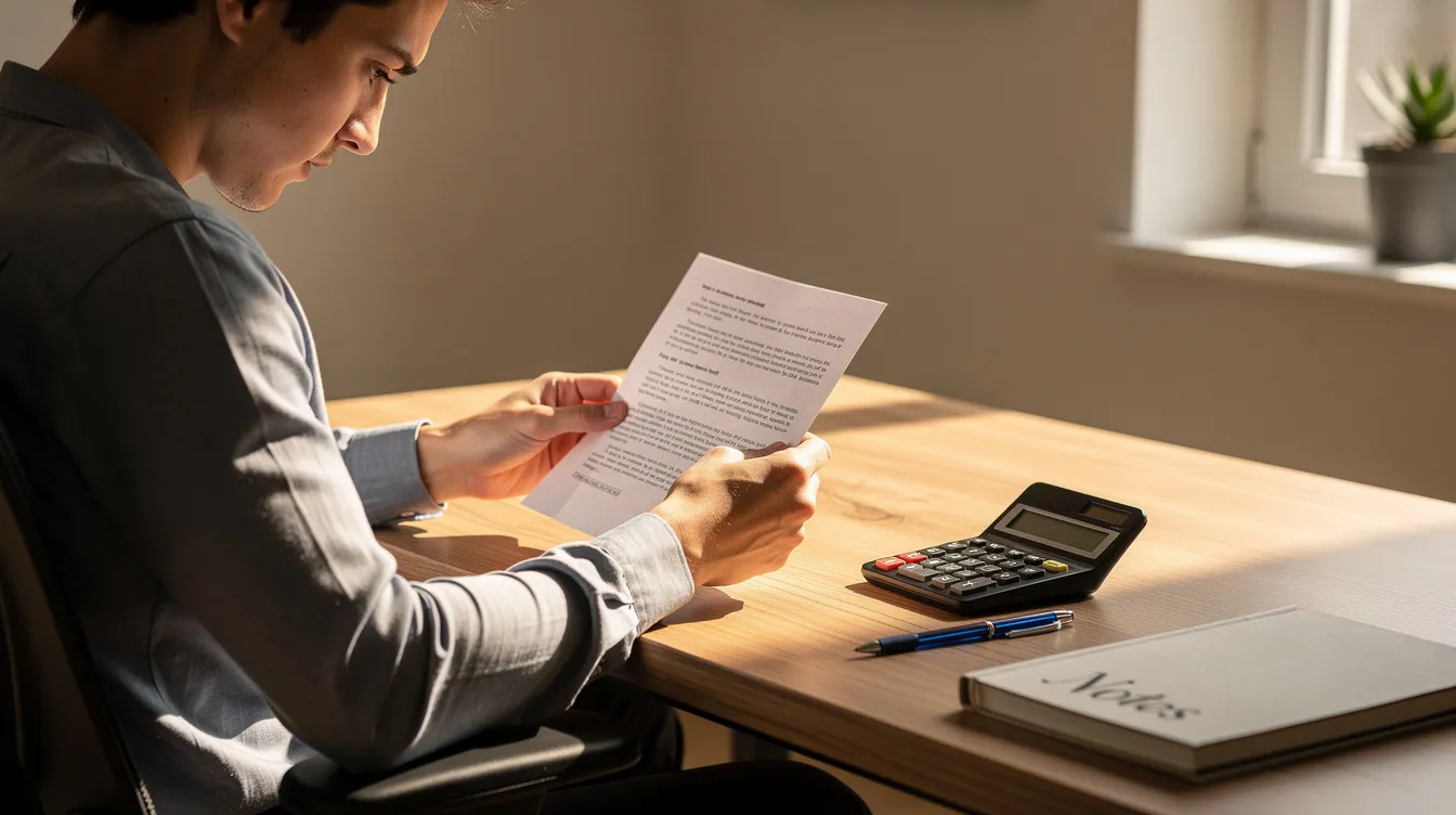 dbc32ebb 2f4a 44fa ad42 37e9d4895530 A person is intently reviewing documents at a desk, accompanied by a calculator and pen, which suggests they may be preparing a business plan or filling out a mudra loan application form for financial assistance from a bank or financial institution. The scene emphasizes the importance of meticulous documentation in securing collateral free loans for small enterprises and micro units development.