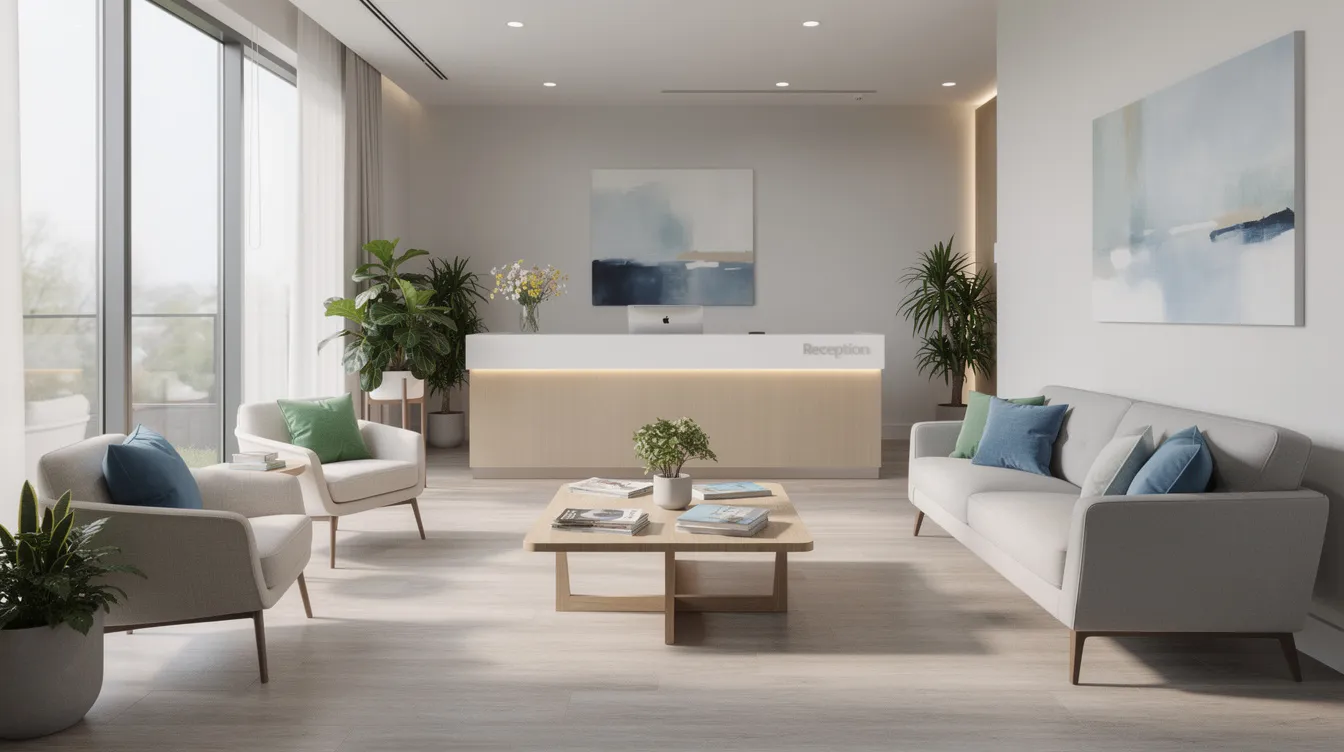 The image depicts a welcoming medical office waiting area filled with natural light, featuring comfortable seating for patients. This space is designed to support individuals on their weight loss journey, offering a tranquil environment for those seeking medical weight loss and ongoing support under professional supervision.