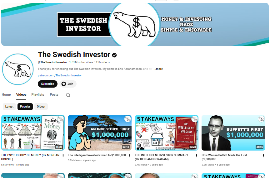 The Swedish Investor YouTube channel.
