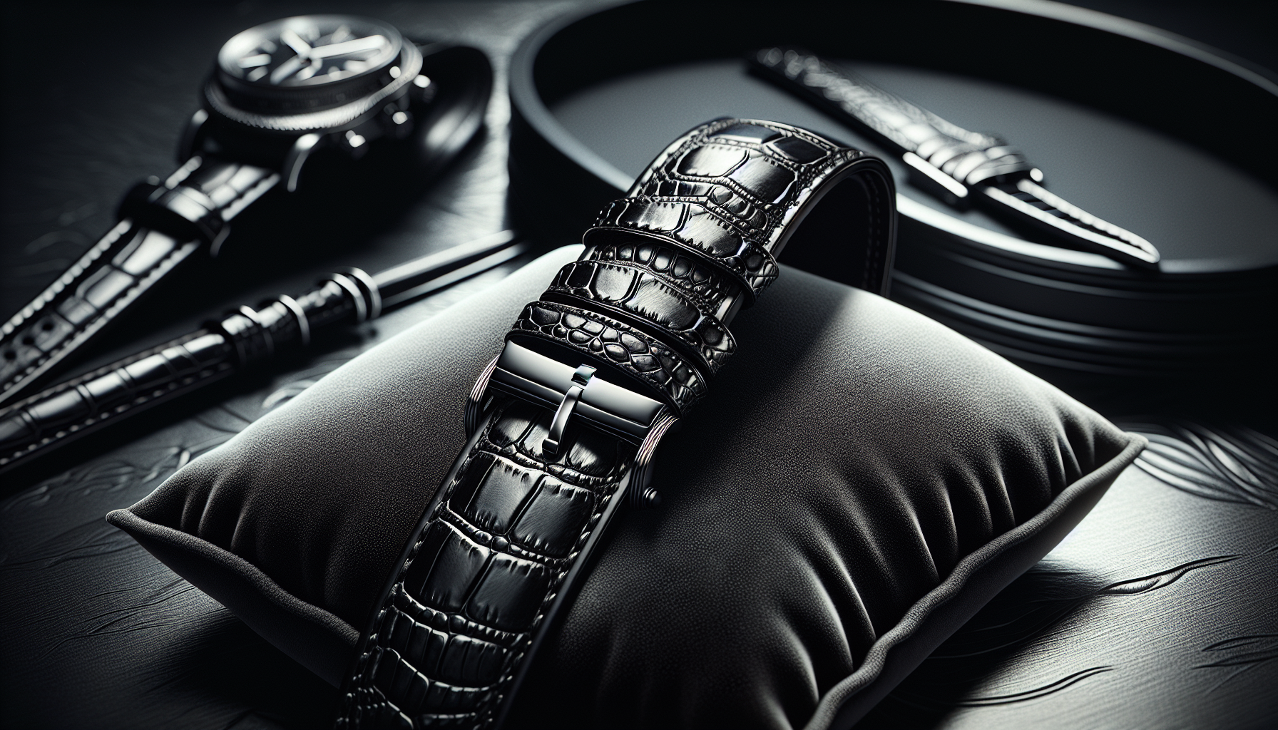 Luxurious black alligator leather watch band