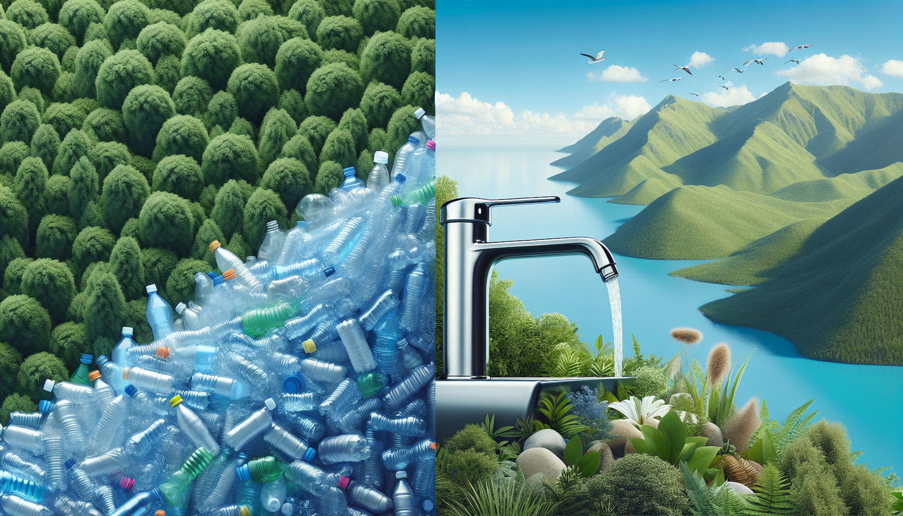 Comparison of single-use plastic bottles and a sparkling water tap in terms of environmental impact