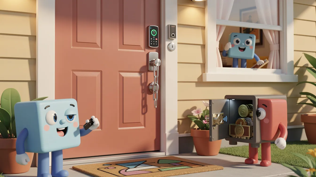 A securely locked door showcasing home safety while on vacation.