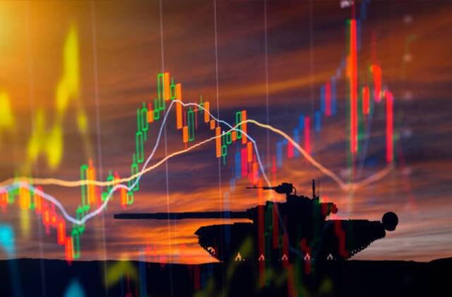 An illustration depicting the historical performance of Bitcoin during various conflicts, including bitcoin and war.