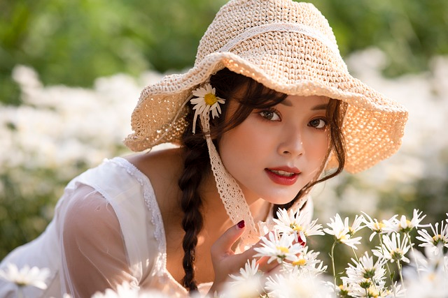 woman, model, flower background