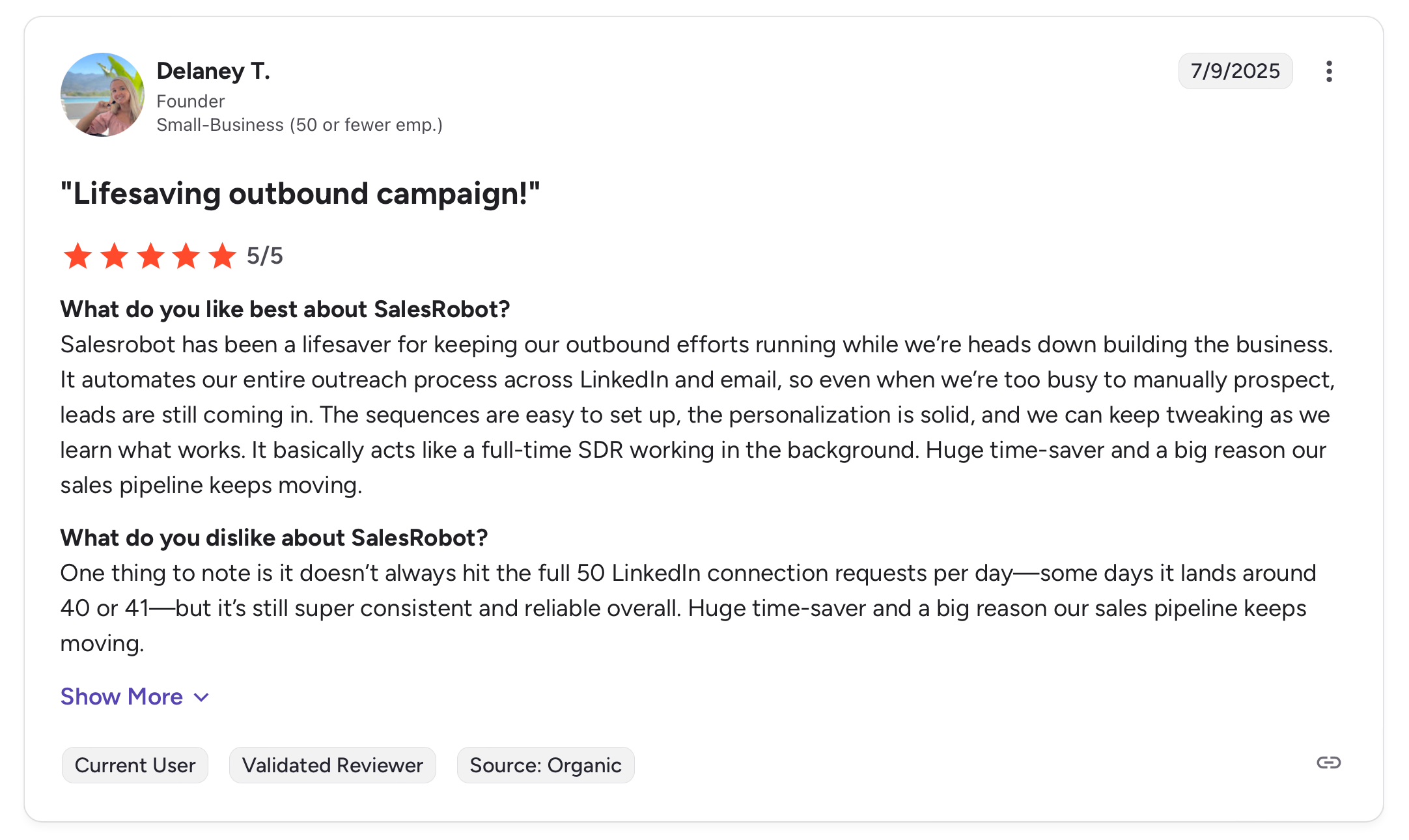 SalesRobot G2 review screenshot