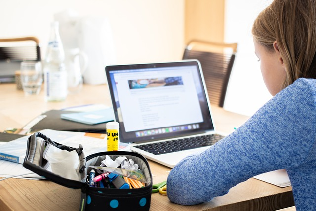 girl, laptop, school supplies promoting virtual events