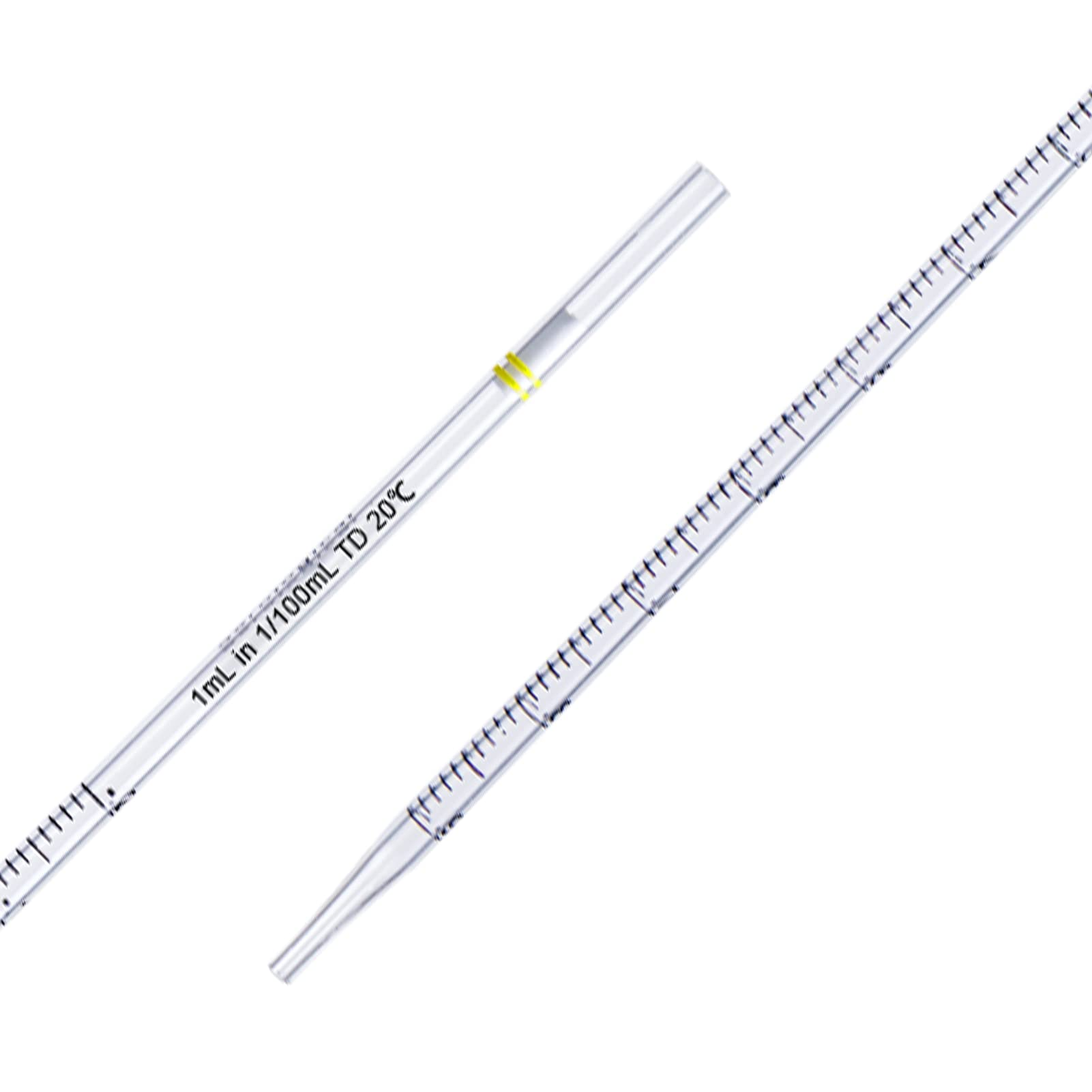 Illustration comparing disposable polystyrene and reusable glass serological pipettes