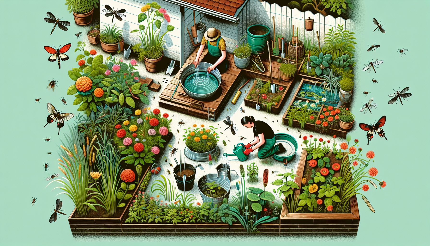 Illustration of eco-friendly mosquito management practices
