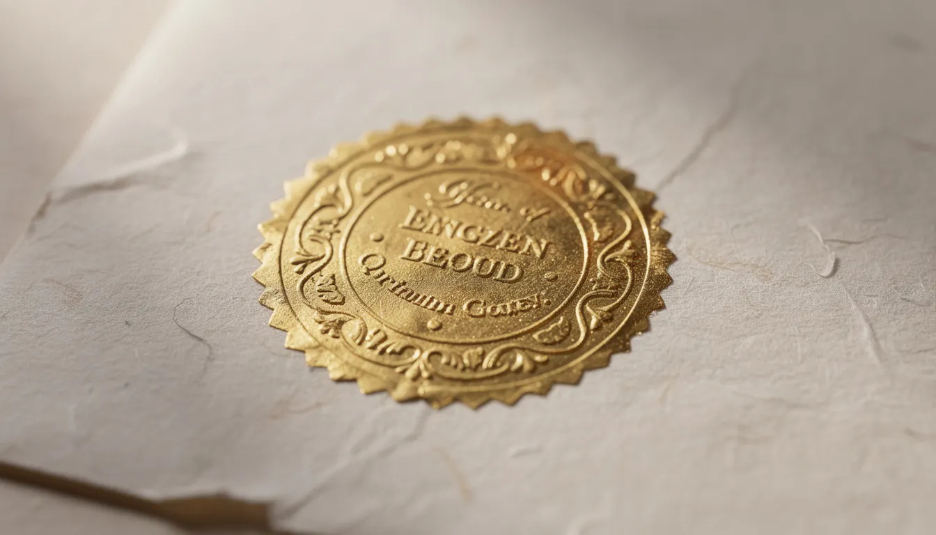 The image features a close-up of a gold foil embossed seal prominently displayed on cream-colored parchment paper, suggesting a high-quality diploma or certificate. This elegant detail highlights the premium materials and craftsmanship often associated with official documents like high school diplomas or university diplomas.