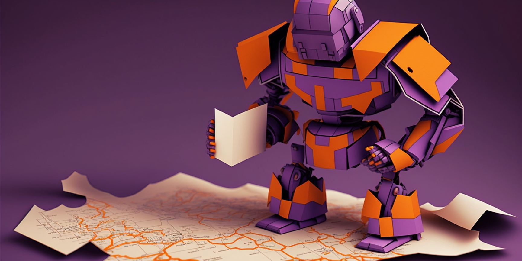 A robot looking at a large map.