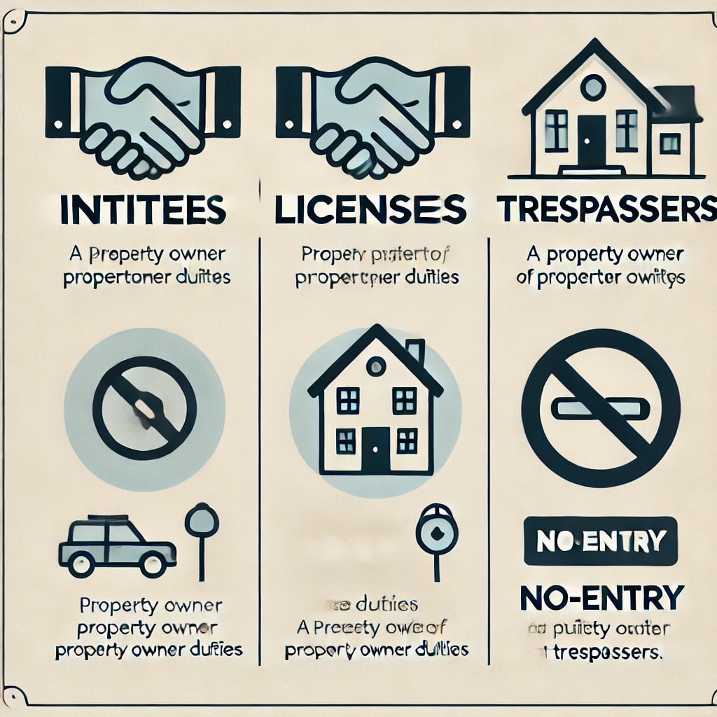 Property owner duties for invitees, licensees, and trespassers.