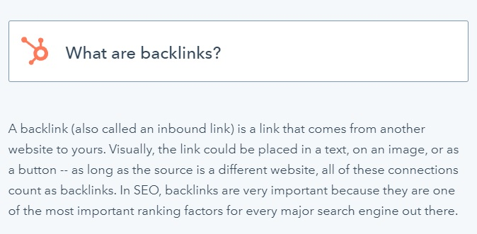 Source HubSpot: A backlink (also called an inbound link) is a link that comes from another website to yours. | TheBloggingBox.com