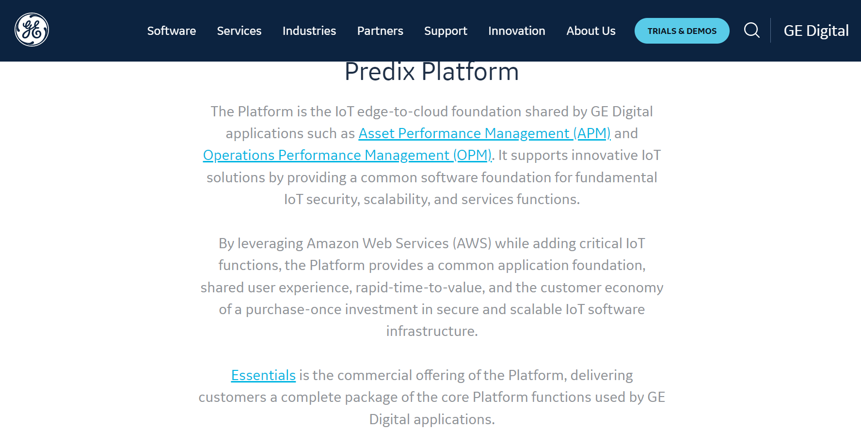 GE Predix Homepage