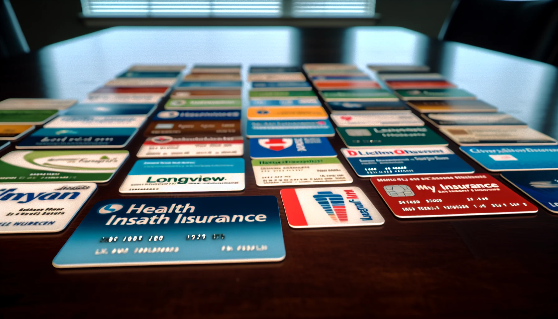 An array of health insurance cards representing different insurance options for Longview employees