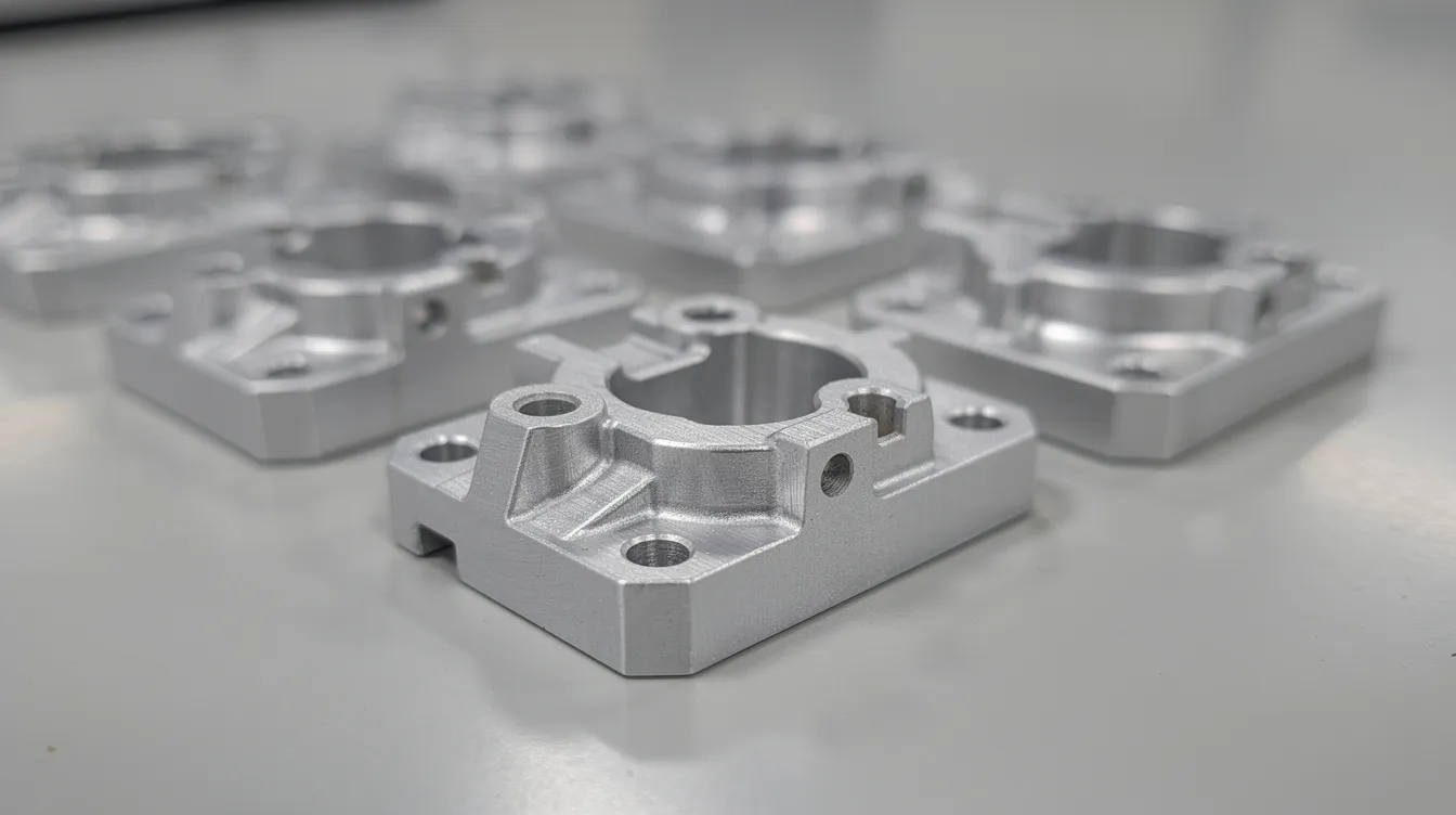 A close-up photograph showcases several high precision aluminum die casting parts with smooth surfaces, neatly arranged on an inspection table. These aluminum casting parts highlight the quality control and advanced technology involved in the die casting process, emphasizing their suitability for mass production in the aluminum die casting industry.