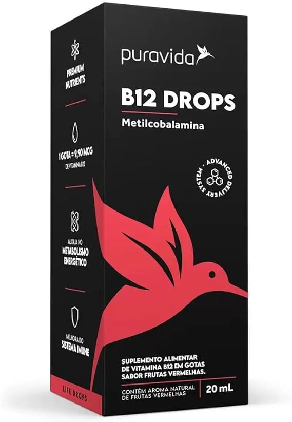 Vitamina B12 em gotas da Puravida. Fonte da imagem: site oficial da marca.