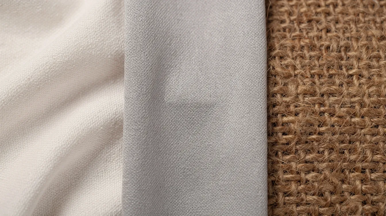 L&auml;hikuva useista vierekk&auml;in asetelluista kankaista, joissa on erilaisia v&auml;rej&auml; ja pintarakenteita.