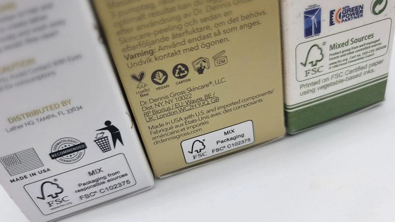 Packaging certification labels on products