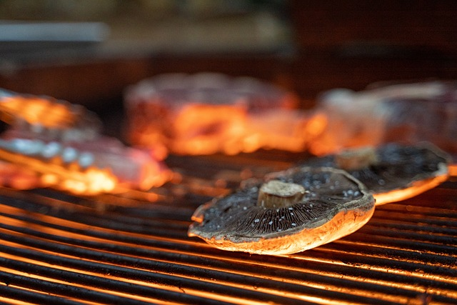 mushrooms, grill, grilling