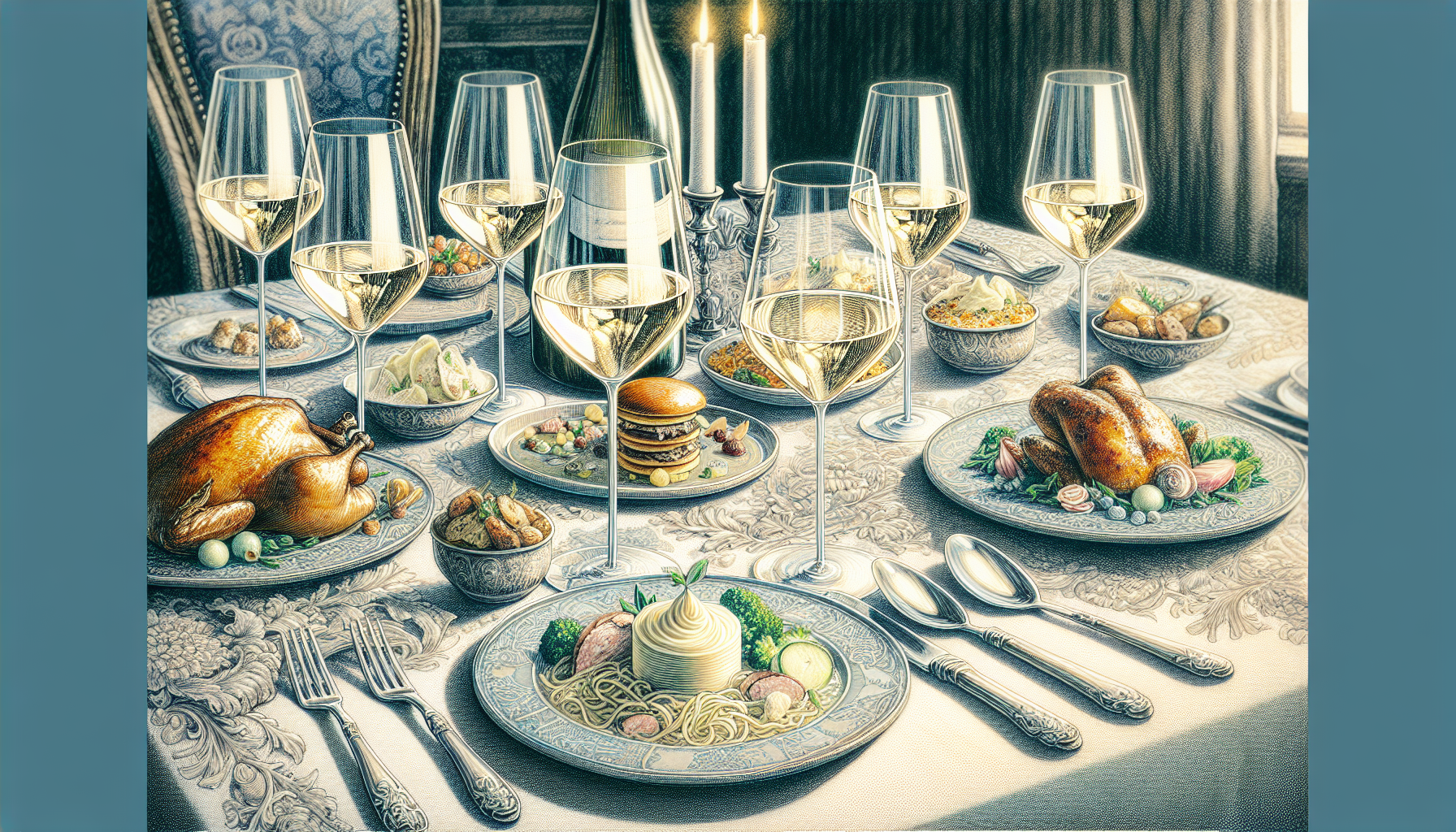 Illustration of food and white wine pairing