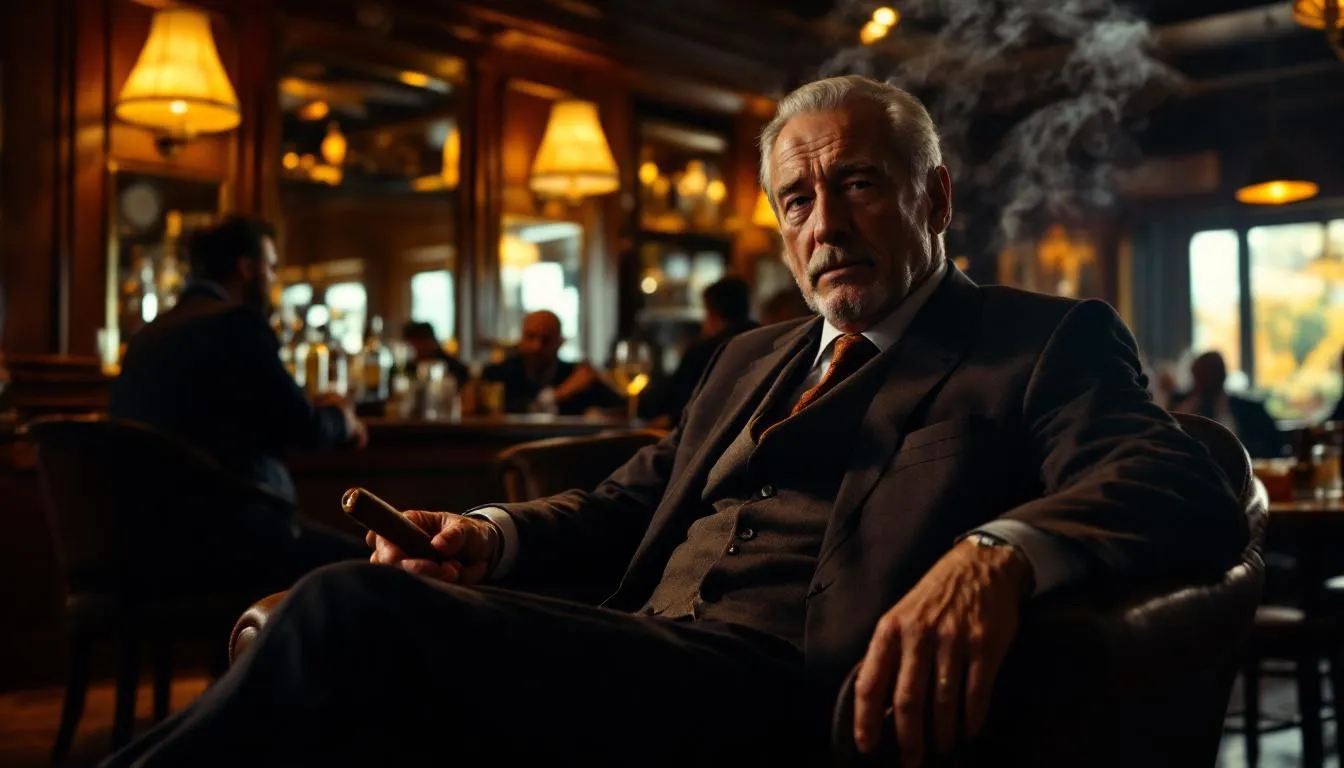 Final thoughts on cigars with a backdrop of a cigar lounge.