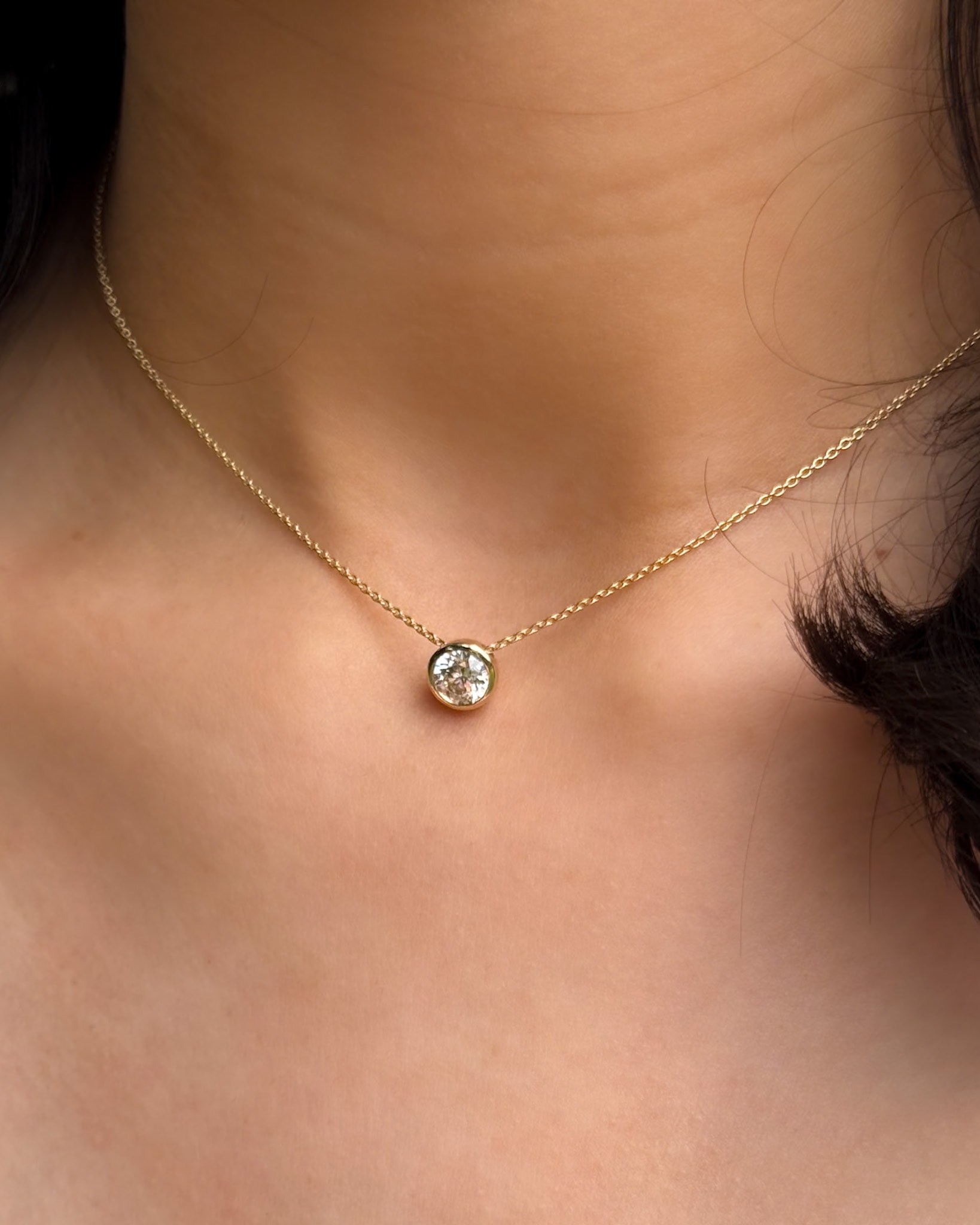 Bezel Pendant Necklace with a Round Cut Diamond