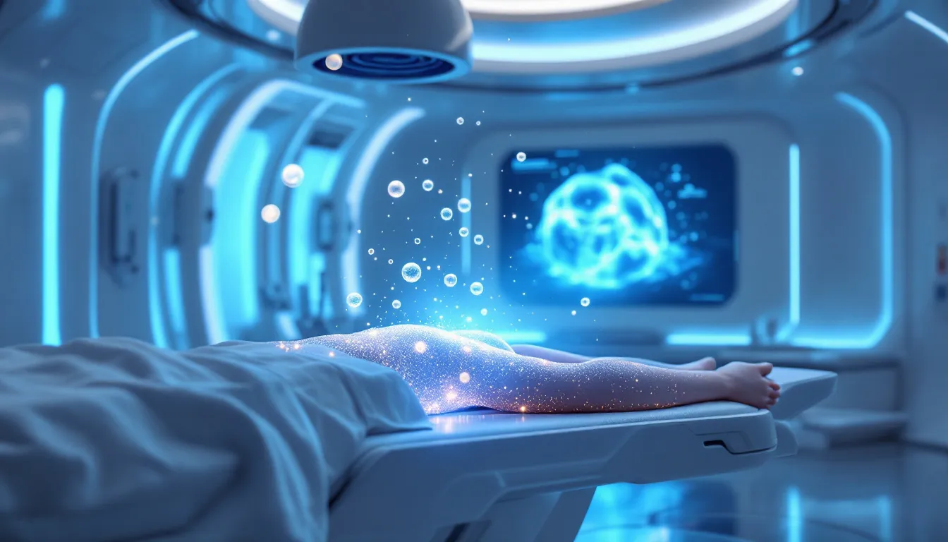 A visual representation of exosome therapy for skin rejuvenation.