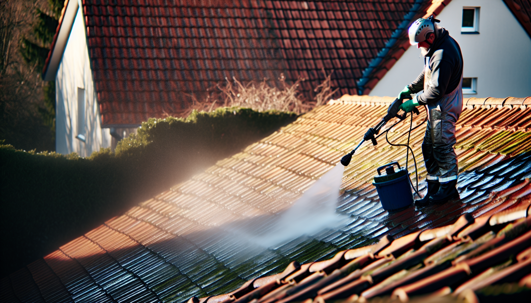 Photo of a pressure washing equipment for roof cleaning