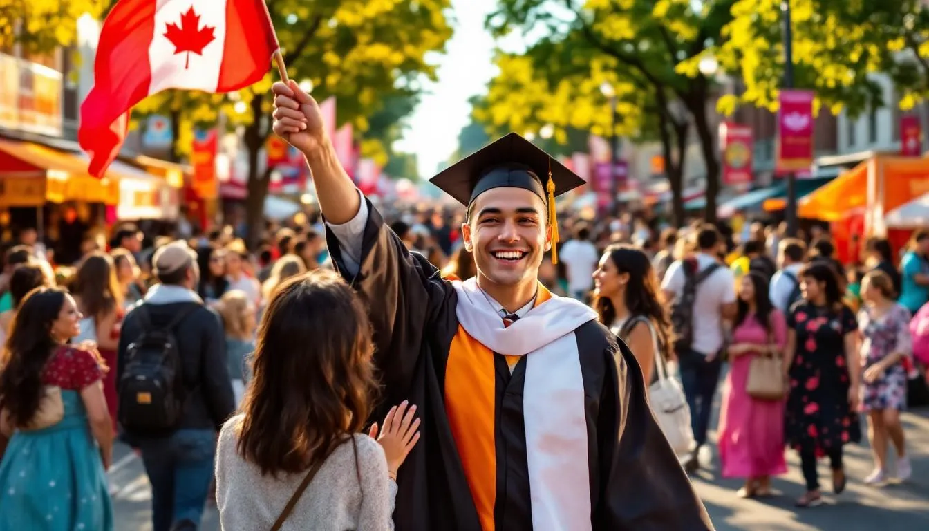 Un diplômé international célébrant sa réussite au Canada.