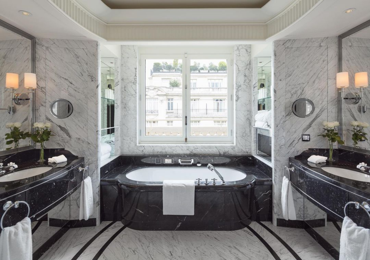 marble bathroom at the peninsula paris 