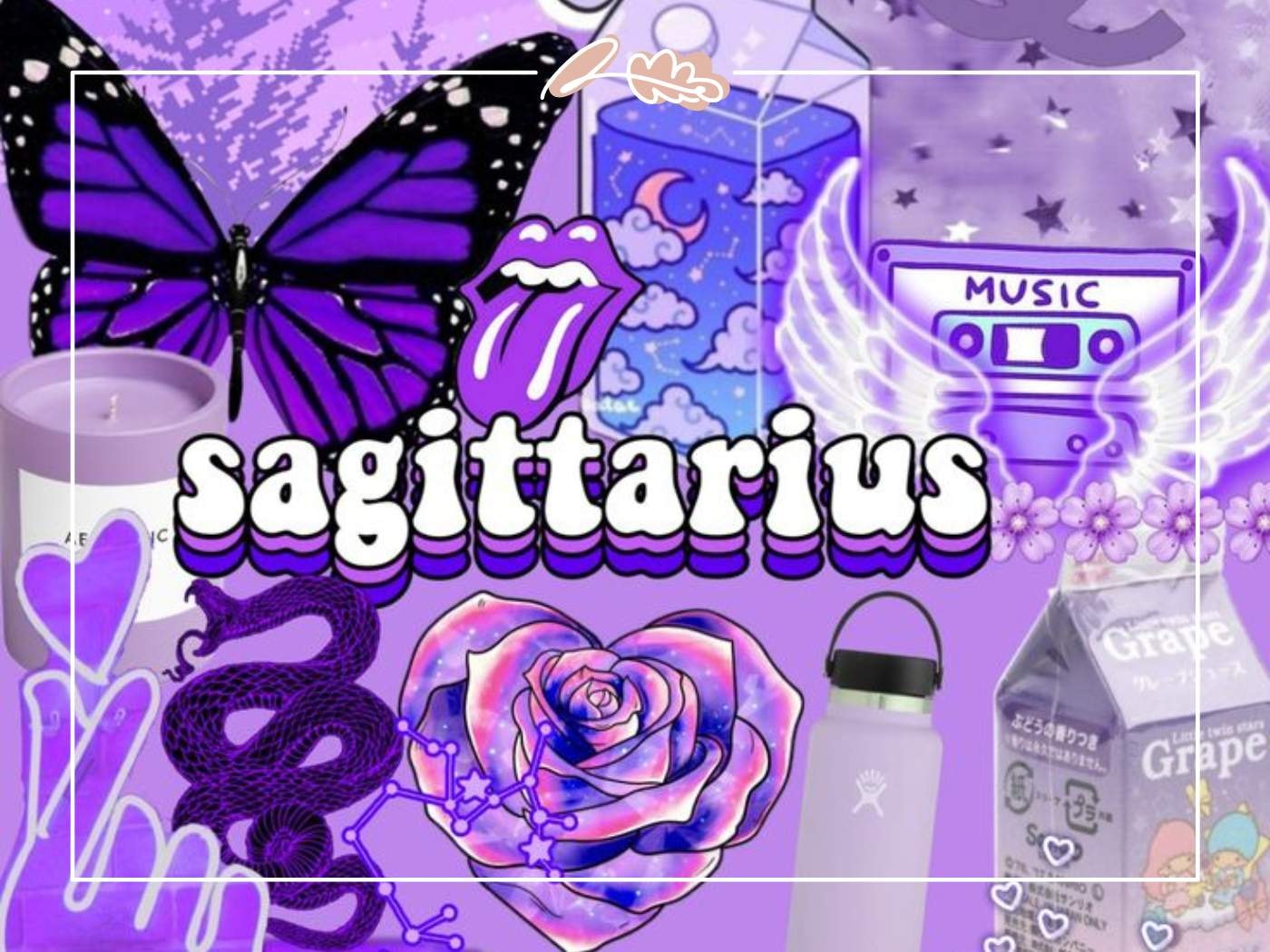 Sagittarius Purple Collage - Fun and adventurous Sagittarius collage in purple hues, perfect gift for curious spirits and zodiac enthusiasts.