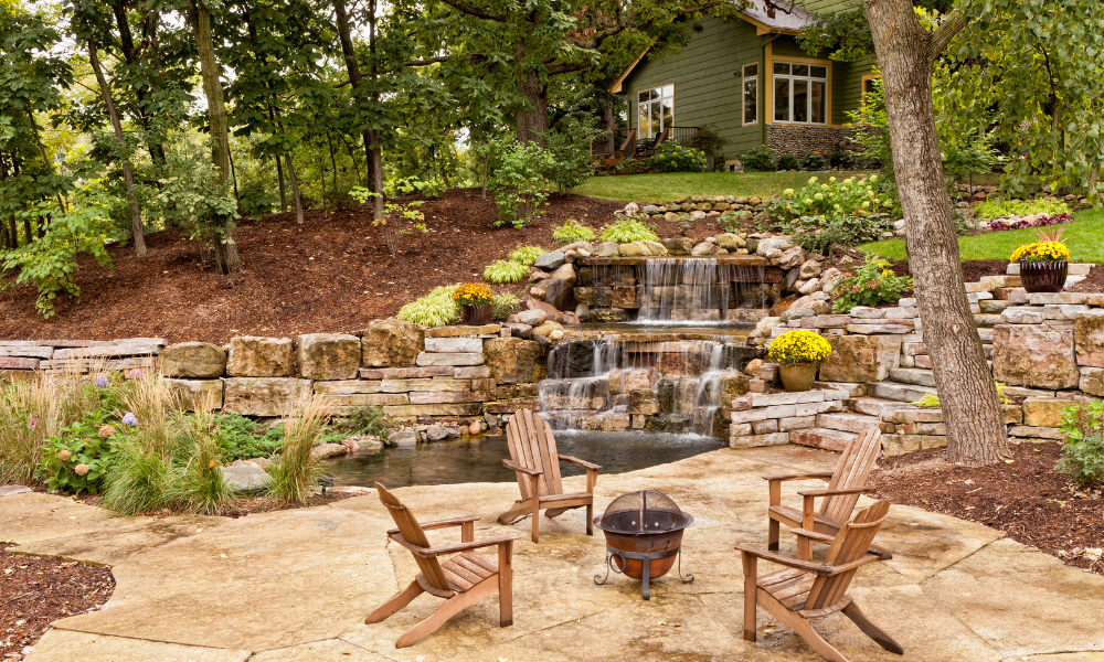 Beautiful backyard with water feature