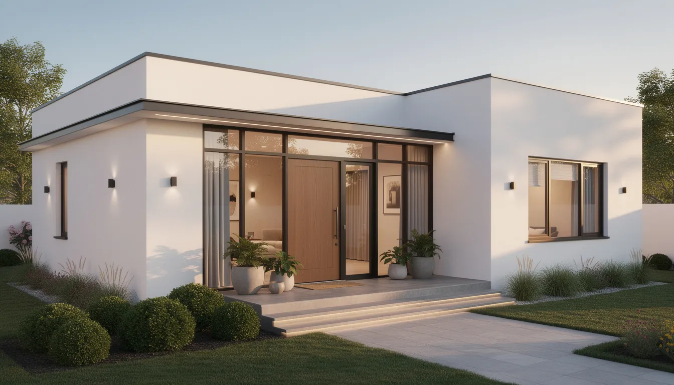 The image depicts a modern guesthouse with pristine white walls and a beautifully landscaped garden, creating an inviting atmosphere for guests. This setting is ideal for those seeking quality accommodations in Struisbaai, where reliable services like professional DSTV installations can enhance the entertainment experience.