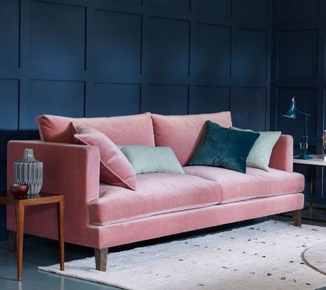 light pink sofa in velvet fabric