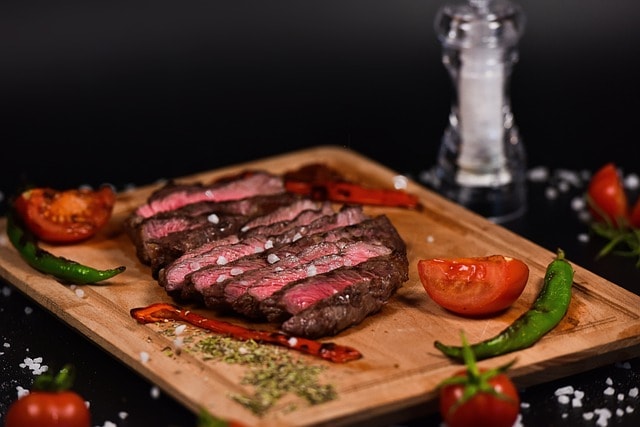 meat, steak, chopping board