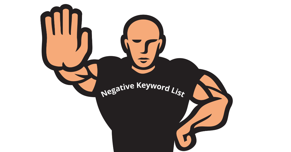 image of a bouncer with the words "negative keyword list" on the shirt