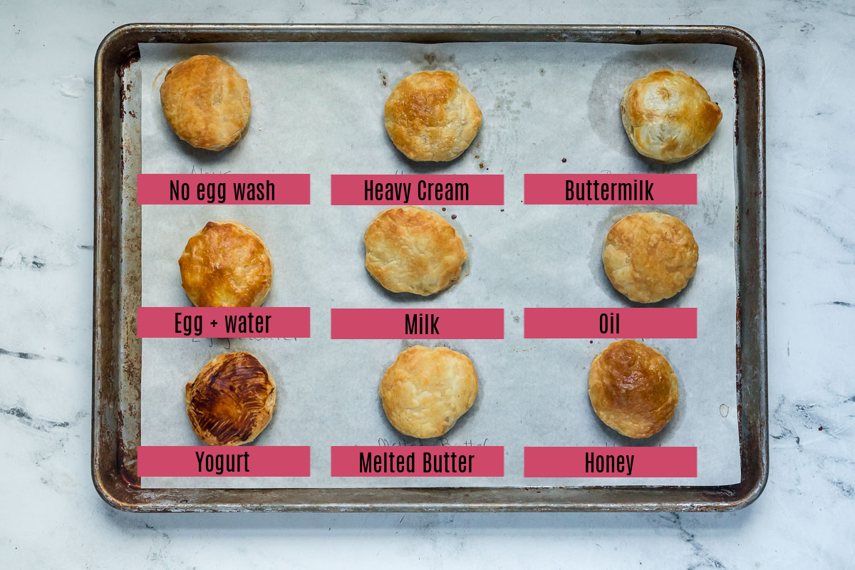 different egg washes on puff pastry