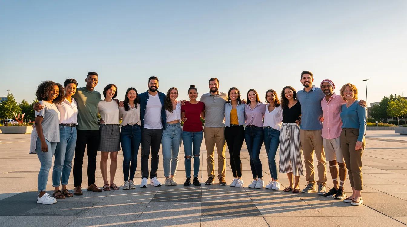 The image features a diverse group of individuals from various ethnic backgrounds standing together in a sunlit open space, symbolizing cultural awareness and the importance of understanding different cultural contexts. Their unity reflects the significance of community and shared values across cultures, highlighting the beauty of diversity in our world.
