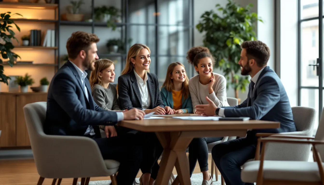 A family discussing the benefits of living trusts with an estate planning attorney.