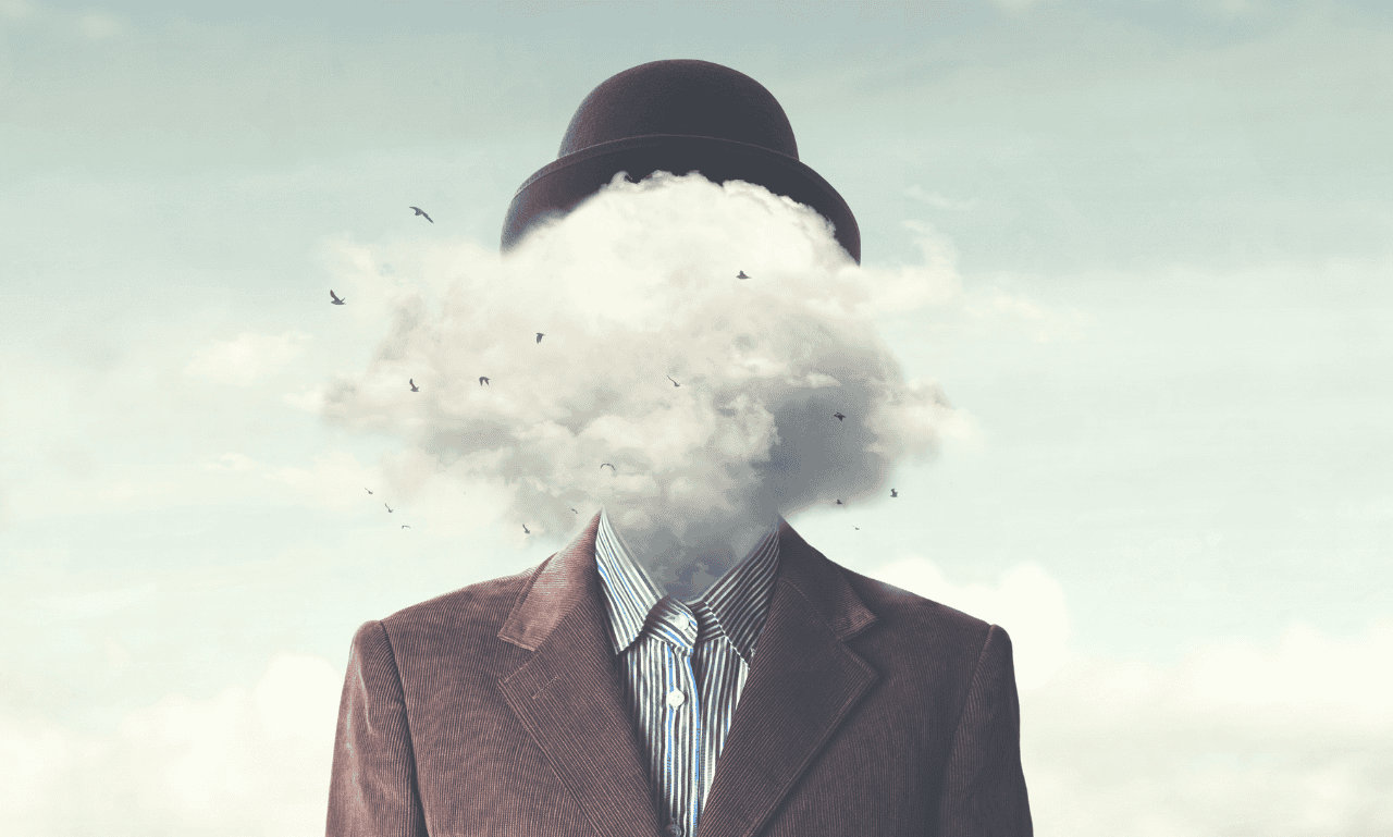 A man with a hat on but his face is cloudy, unable to see anything as a result of trauma.