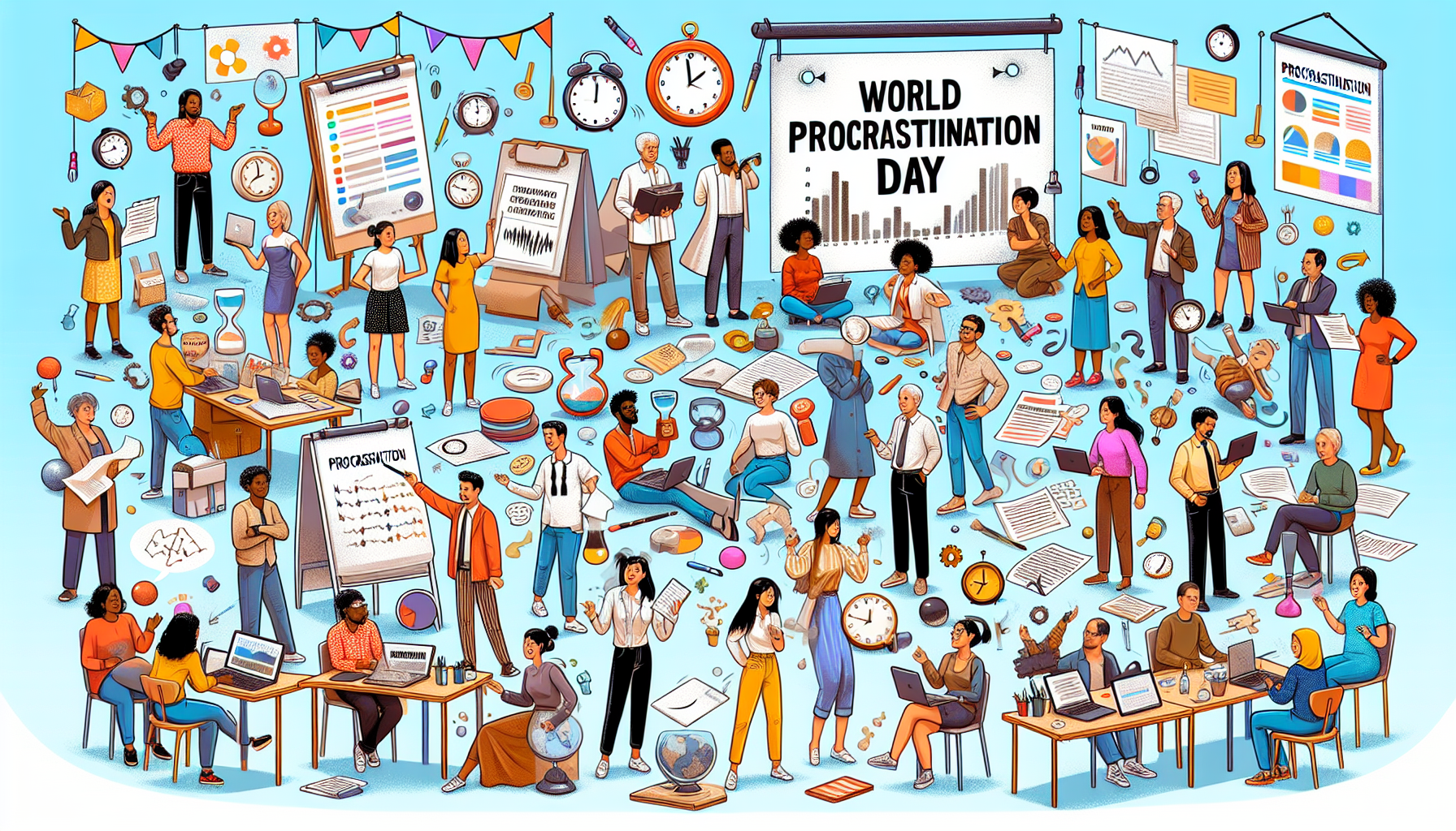 Illustration de la Journée mondiale de la procrastination