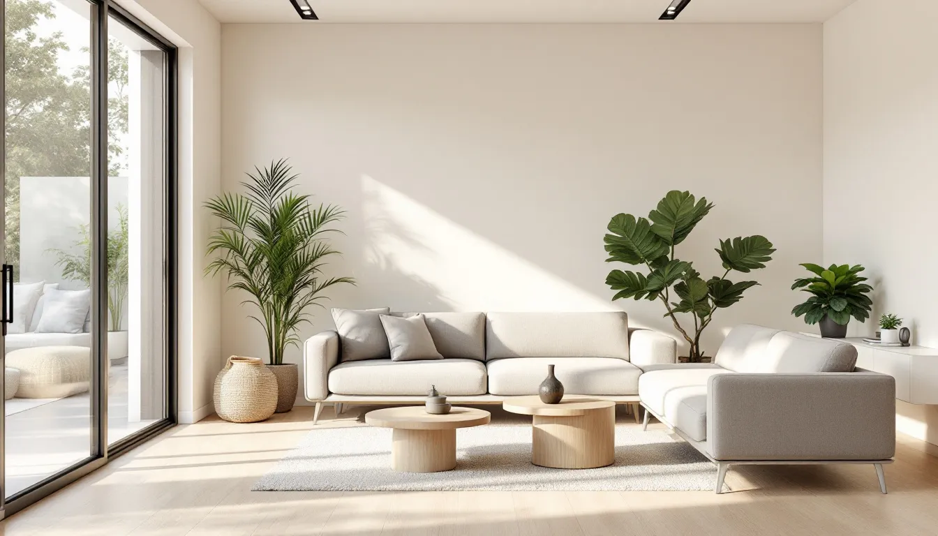Dans un intérieur moderne, un salon fraîchement peint dans des tons naturels crée une atmosphère apaisante, mettant en valeur les murs soigneusement rénovés par un peintre à Nantes. Les teintes douces et naturelles apportent une touche chaleureuse à cet espace de vie.
