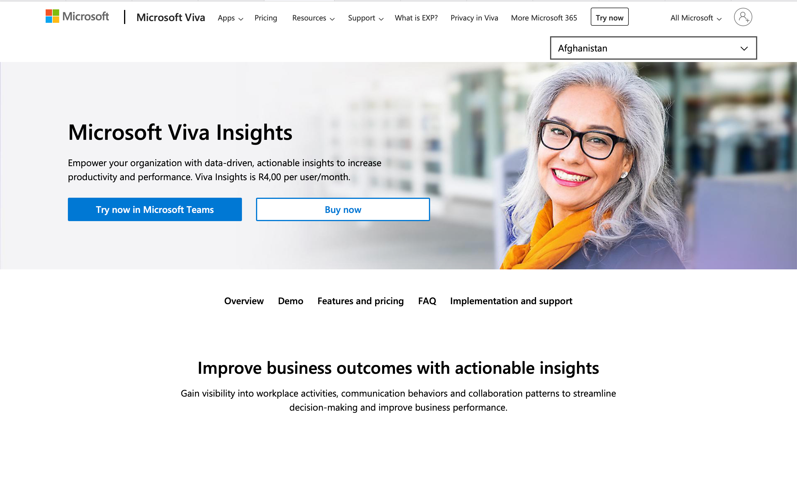 Viva Insight homepage