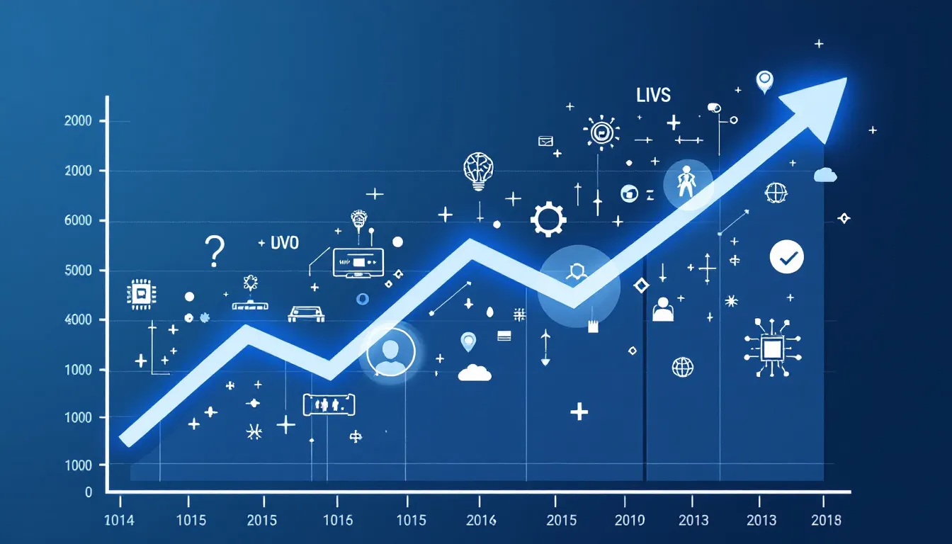 Gráfico que muestra un crecimiento ascendente en las ventas, acompañado de iconos que representan la tecnología y la inteligencia artificial. Este diseño ilustra cómo las herramientas de IA pueden mejorar las relaciones con los clientes y optimizar los procesos de ventas.