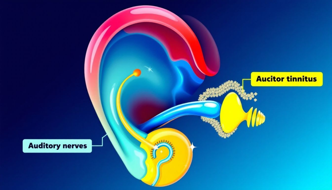 An illustration depicting the inner ear anatomy, highlighting the areas affected by tinnitus.