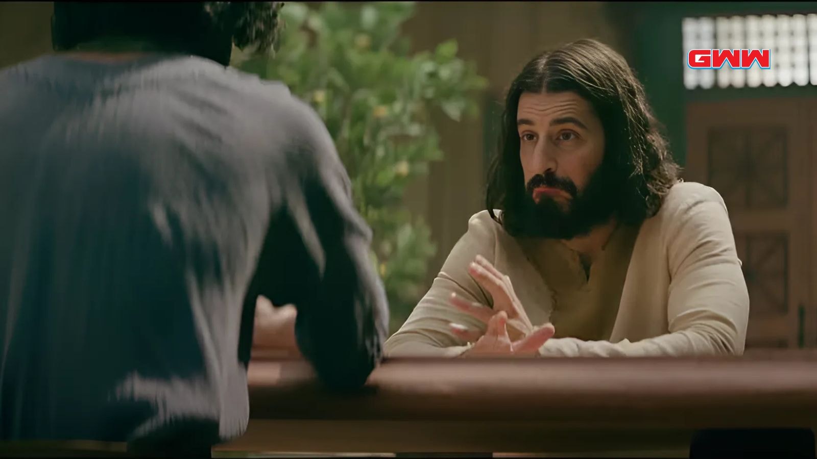 Jonathan Roumie as Jesus talking to Judas in The Chosen Season 5