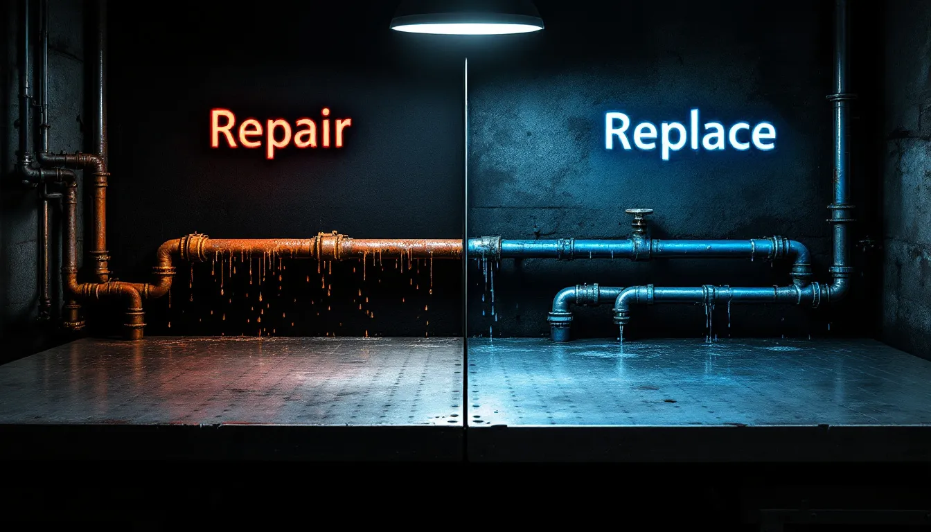 A comparison chart of repairing versus replacing a hot water system.